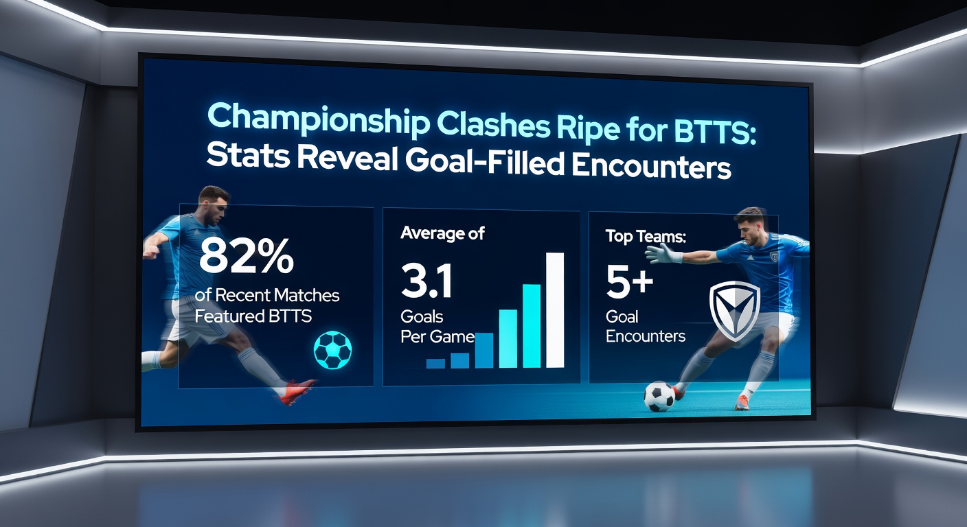 Intense Championship duel with a goalkeeper diving for a shot in a rain-soaked pitch under floodlights