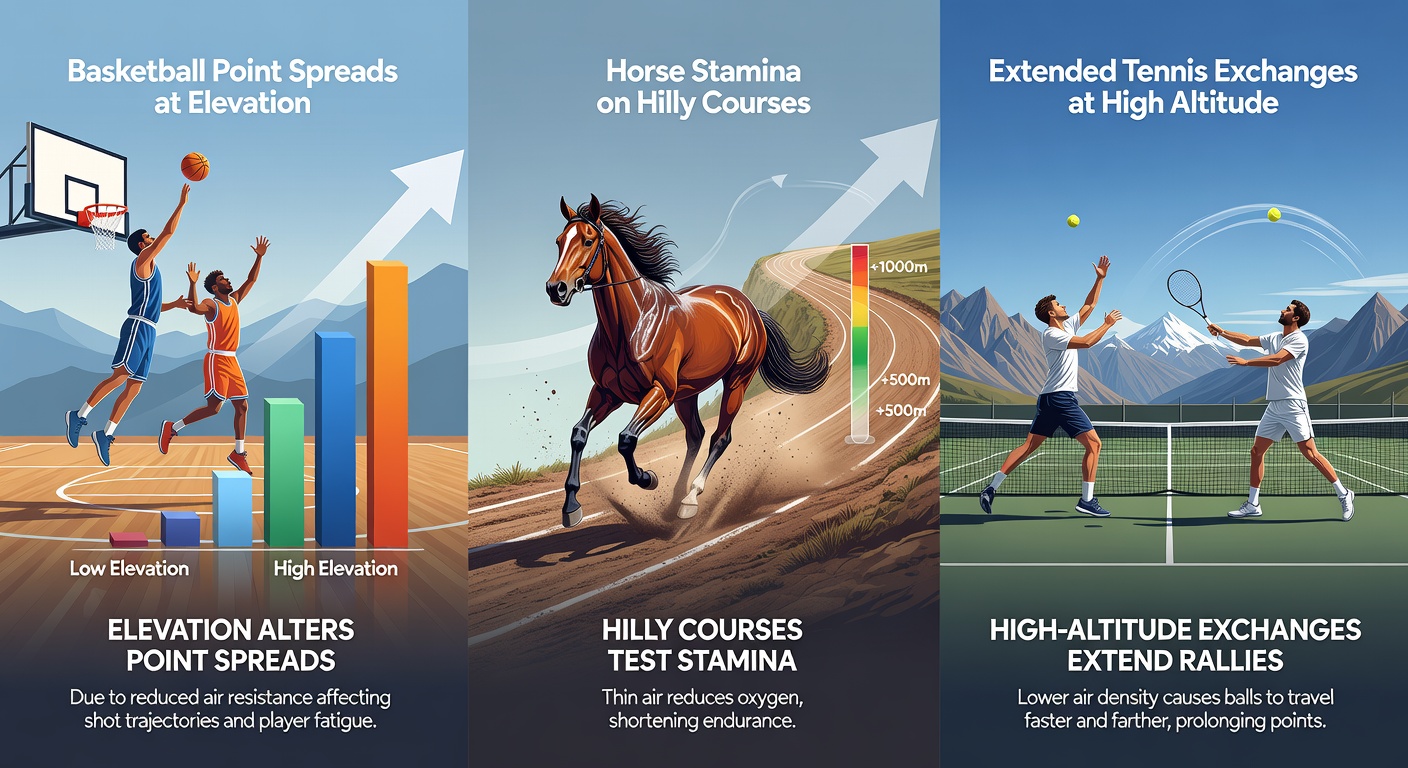 Athletes and horses competing at varying elevations showing performance differences across sports
