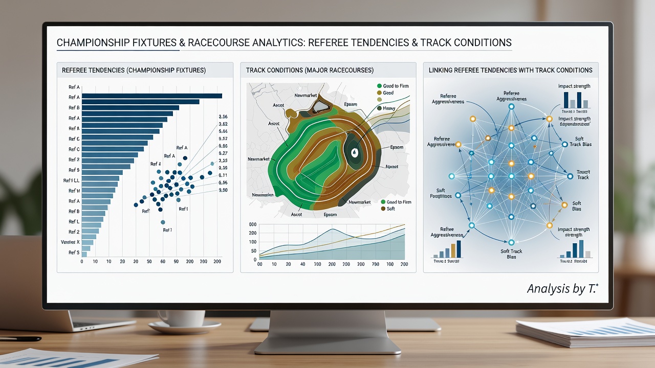 Detailed view of a horse racing track surface next to basketball court analytics display