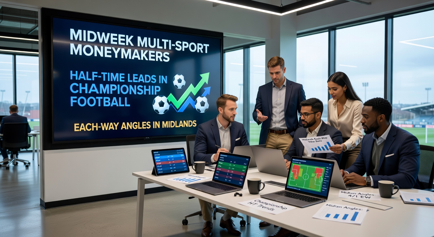 Dynamic scene of horse leaping hurdles in Midlands race, overlaid with Championship scoreboard and NBA halftime stats