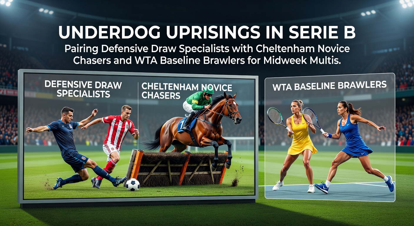 Serie B underdogs celebrating a shock victory on a rain-slicked pitch, with fans erupting in the stands