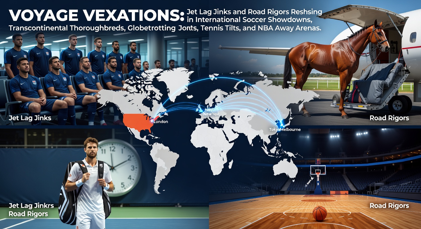 Athletes navigating airport terminals amid travel gear, highlighting the grueling journeys behind international sports competitions