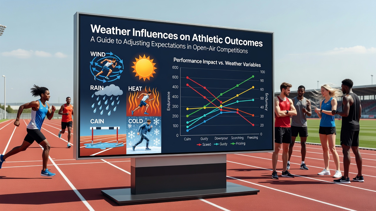 Detailed view of athletes adjusting to humid and windy conditions during an open-air competition