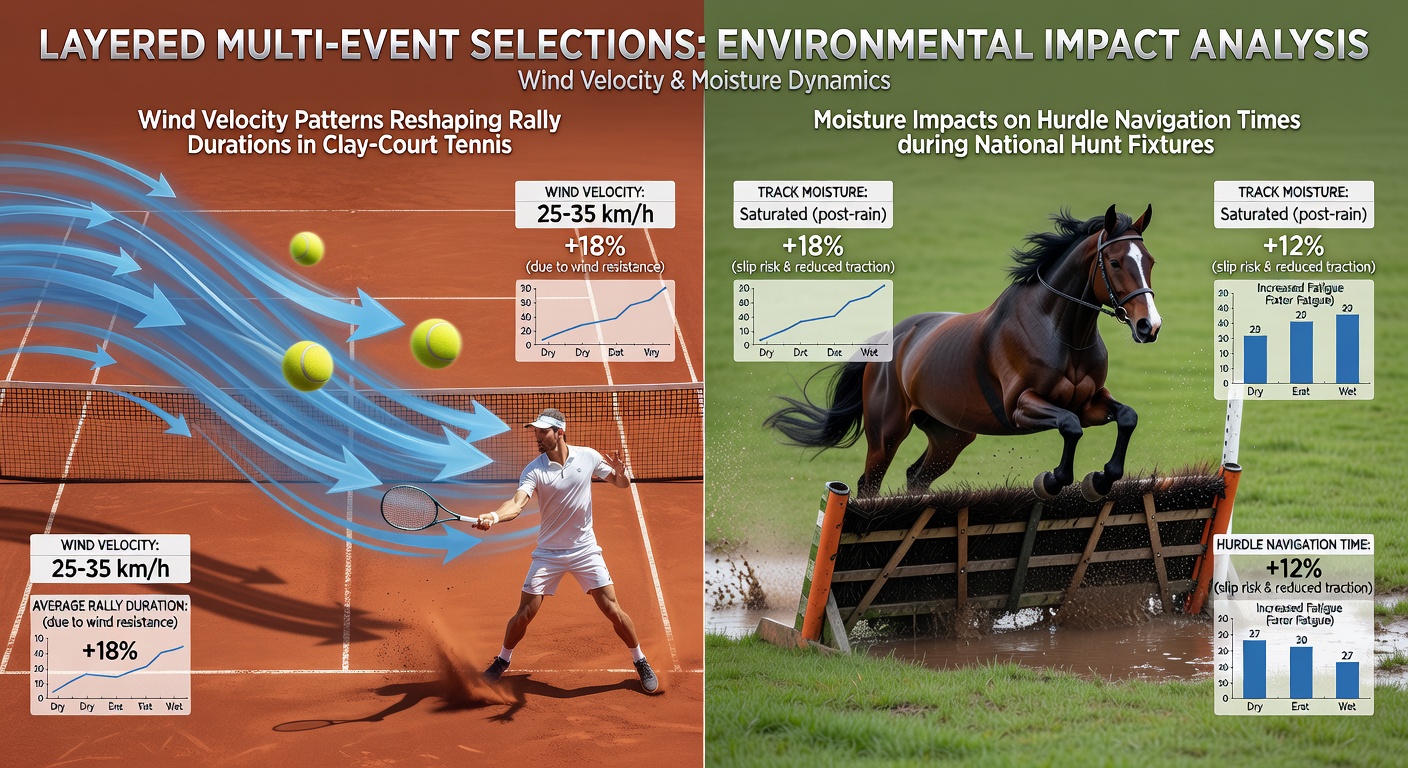 Wind patterns affecting clay court tennis rallies and moisture conditions on national hunt hurdles